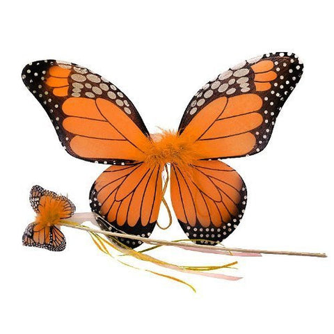2 Pcs Monarch Butterfly Set (Wing and wand). Color: Orange. Size 18" (fits 2-6 years)