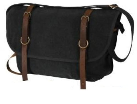 Black Vintage Canvass Explorer Shoulder Bags w/Leather Accents