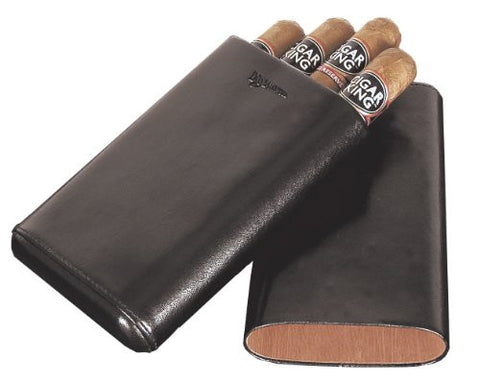 4 Finger Black Leather Cigar Case with Cedar
