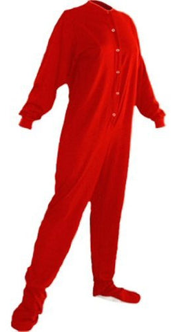 Big Feet Pjs Red Cotton Jersey Adult Footed Pajamas w/ Drop-seat (304) (Small)