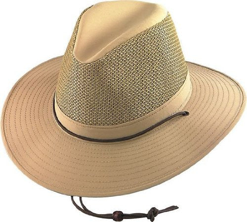 Aussie Breezer - SPF 50+ Fabric, 3 in Brim, Firm Mesh, Khaki, Medium