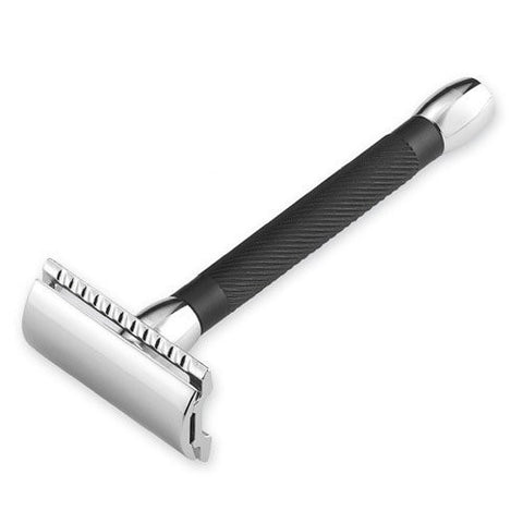 Merkur Safety razors with extra long handle in cardboard box with 1 sample blade, chrome-plated, black, straight cut