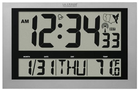 Atomic Digital Clock with 4 inch Time Display, Silver
