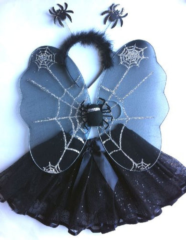 3 Pcs Spider Set (Wing, antenna and tutu). Color: Black. One size (fits 3-6 years)