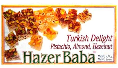 Turkish Delight with Pistachio, Almond & Hazelnut – 1lb (Hazer Baba Antep Fıstıklı, Bademli ve Fındıklı Lokum – 450g)
