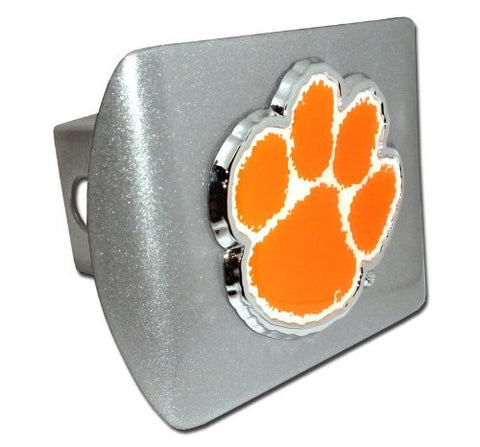 Clemson (Paw with color) Brushed Chrome Hitch Cover