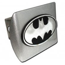 Batman "Brushed Silver with "Oval Chrome Bat" Emblem" Metal Trailer Hitch Cover Fits 2 Inch Auto Car Truck Receiver