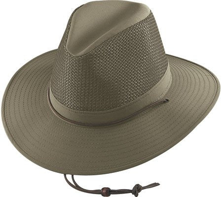 Aussie Breezer - Packable Polycotton w/ Chin Cord, 3 in Brim, Crushable, Olive, Large