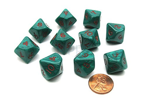 Pearlescent Ankh d10 Dice Block Green/red Numbers