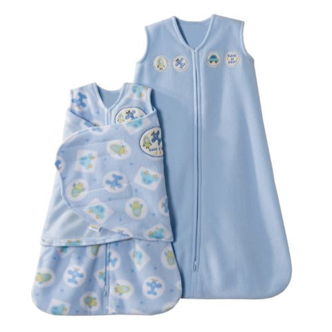 SleepSack Swaddle and Wearable Blanket, Micro Fleece 2 Piece Gift Set (Blue Moving Things)