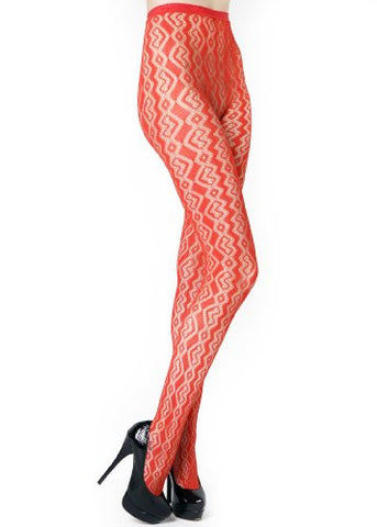 Yelete Zig Zag Coils Colored Fishnet Pantyhose - Red