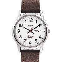 Men's Easy Reader Silver Tone Case Brown Leather Band Watch