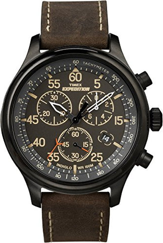 Expedition Field Chronograph Brown Leather Strap 43 mm Black Brass Case