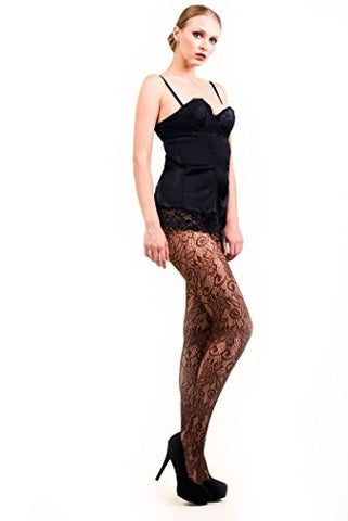 Yelete Retro Floral Vines Colored Fishnet Pantyhose - Coffee