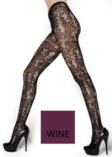 Stella Elyse Retro Floral Vines Fishnet Pantyhose (Wine / Regular)