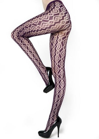 Yelete Zig Zag Coils Colored Fishnet Pantyhose -  Queen - Purple