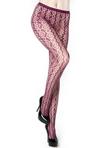 Yelete Zig Zag Coils Colored Fishnet Pantyhose -  Queen - Wine