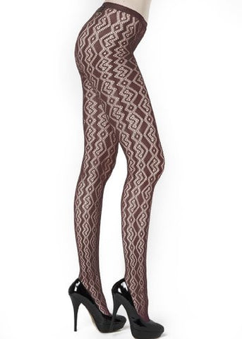 Yelete Zig Zag Coils Colored Fishnet Pantyhose -  Queen - Coffee