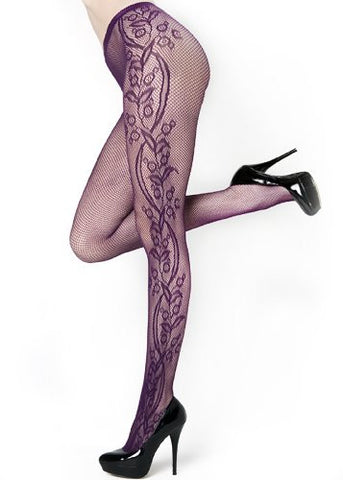 Stella Elyse Outer Flower Blossom Vines Fishnet Pantyhose (Purple / Queen)