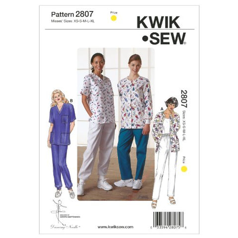 Kwik Sew Pattern - Misses' Scrubs with Pockets, XS-S-M-L-XL