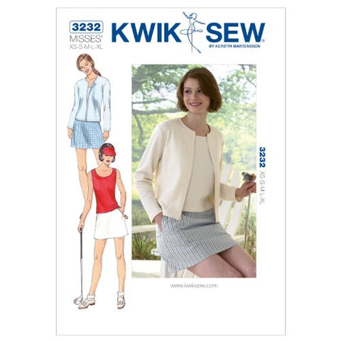 Kwik Sew Pattern - Misses' Skort, Top and Zippered Cardigan, XS-S-M-L-XL