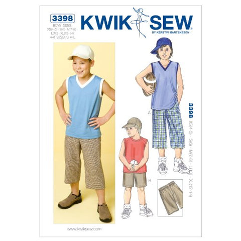 Kwik Sew Pattern - Boys' Shorts, Tank Shirts and Baseball Hat, XS-S-M-L-XL