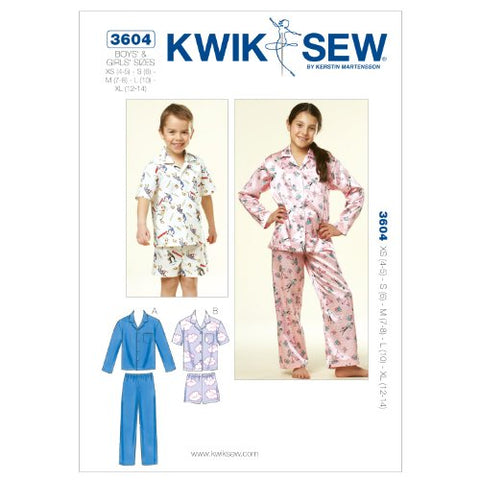 Kwik Sew Pattern - Boys'/Girls' Button-Down Pajamas, XS-S-M-L-XL