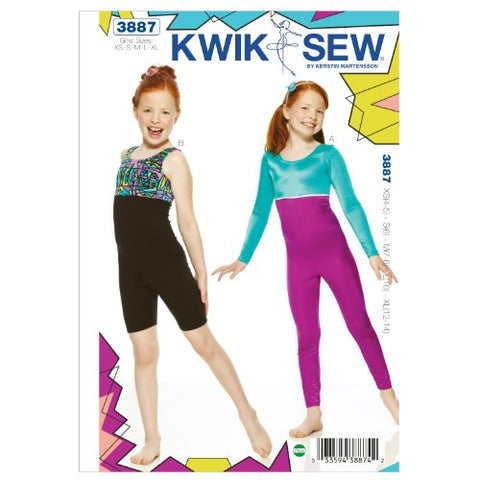Kwik Sew Pattern - Girls' Scoop-Neck Unitard, XS-S-M-L-XL