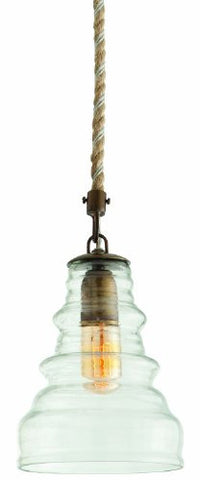 Wesley Pendant, 1 Light/Vintage Glass/Vintage Brass/Jute-Wrapped Cord