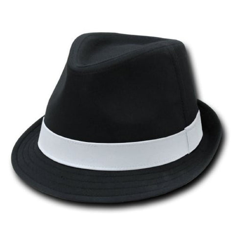 DECKY Basic Poly Woven Fedora Hats (Black / White / Small/Medium)