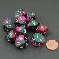 Gemini Polyhedral Green-Purple/gold Set of Ten d10's