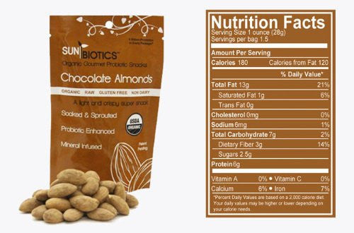 Sunbiotics Chocolate Almonds,1.5 oz