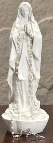 8" White Lourdes Tabletop Rosary Holder, 8"h x 3"w x 2.625"d