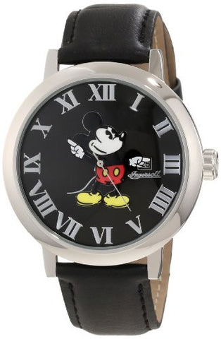 Ingersoll Unisex Disney Classic Time Presentation Mickey Watch, Black Strap/ Charcoal Dial