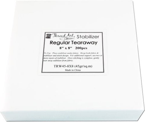 Regular Weight Tearaway Embroidery Stabilizer - 8x8 200 Precut Sheets - Cutaway/Tearaway/Washaway Available in Rolls and Precut Sheets - by Threadart