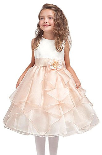 Flower Girl Pageant Dress - Ivory/Peach, Size 6