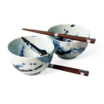 Blue Sumi Bowl/Chopsticks Set of 2