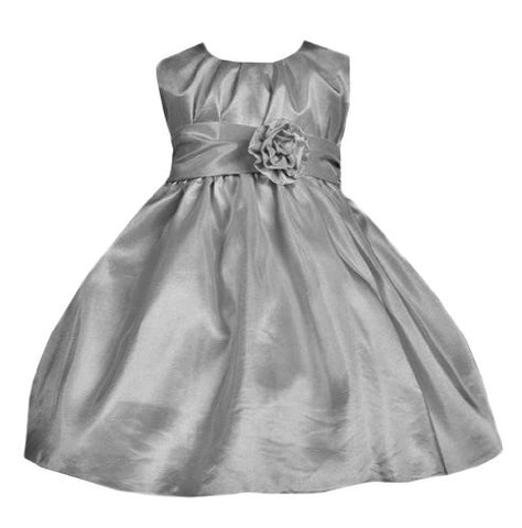 Pleated Solid Taffeta Infant Dress Silver