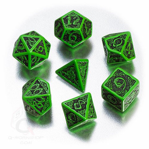 Green & black Celtic 3D Revised Dice (set of 7)