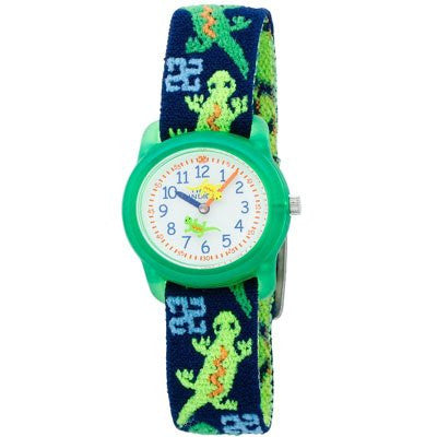 Kid's Analog Green/Blue Gecko Elastic Fabric Strap Watch