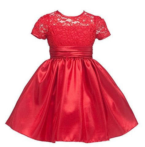 Girls Lacey Party Dress - Red, Size 4