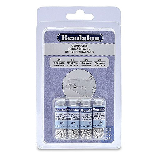 Crimp Tube Variety Pack, Size 1, 2, 3, 4, Silver Plated, 600 pc
