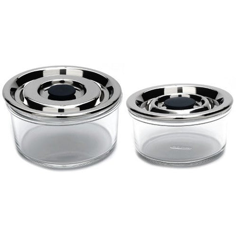 Onyx Glass Round Airtight 2 Piece Container Set with 18/8 Stainless Steel Lid