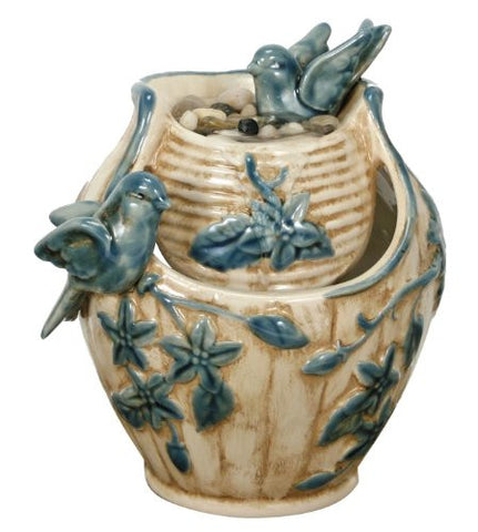 Nature's Garden Water Fountain Ivory with Blue Birds