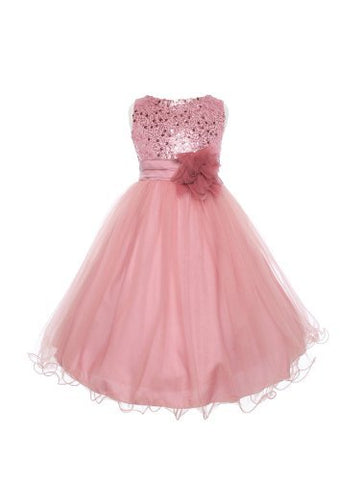 Absolutely Beautiful Sequined Bodice with Double Tulle Skirt Party flower Girl Dress-KD305-Dusty Rose-2