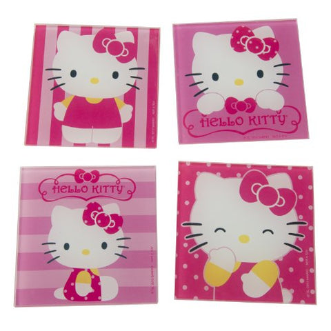 Hello Kitty  4 pc. Glass Coaster Set, Pink 4" x 0.25" x 4" (not in pricelist)