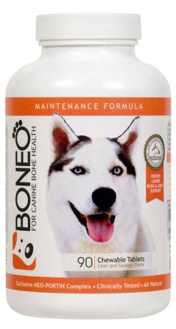 Boneo Canine Maintenance Formula- Patented Bone and Joint Supplement for Dogs- 90 Ct Chewable Tablets, Liver and Sausage Flavor
