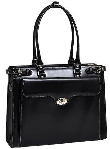 *WINNETKA Leather Ladies' Briefcase w/ Removable Sleeve Black