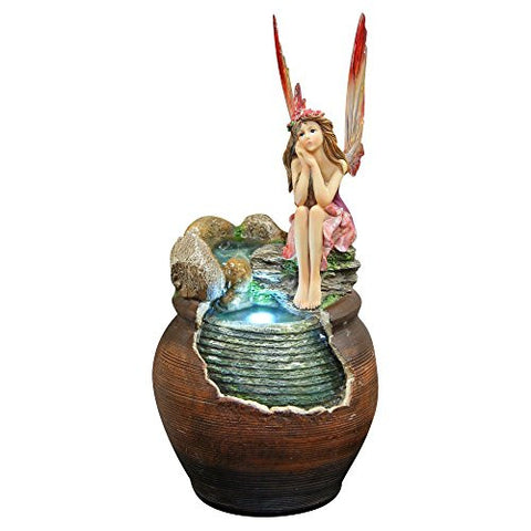 Polyresin Cracked Pot with Fairy Fountain with LED Lights