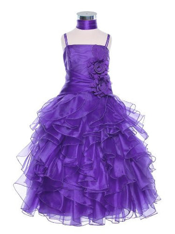 Organza Multi Layer Ruffles Long Dress - Purple, 18